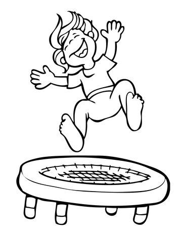 Kid Jumping On The Trampoline Coloring Page